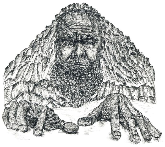 Das steinerne Ötschermandl - Illustration: Klara Naynar Eine Illustaration des steinernen Ötschermandls von Klara Naynar